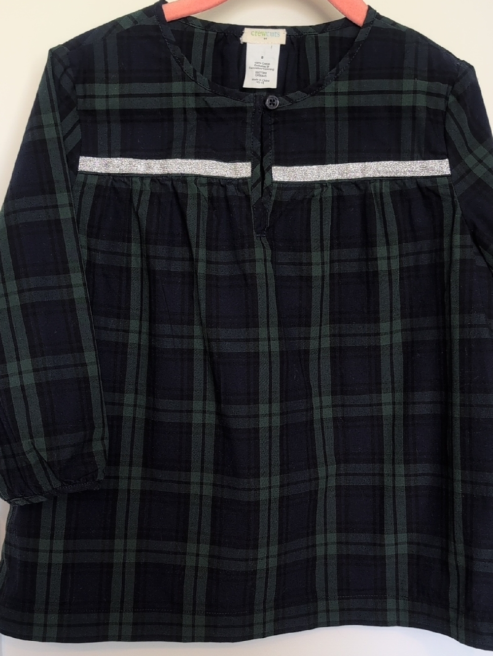 Crewcuts Navy and Green Plaid Girls'  Top with Silver Trim